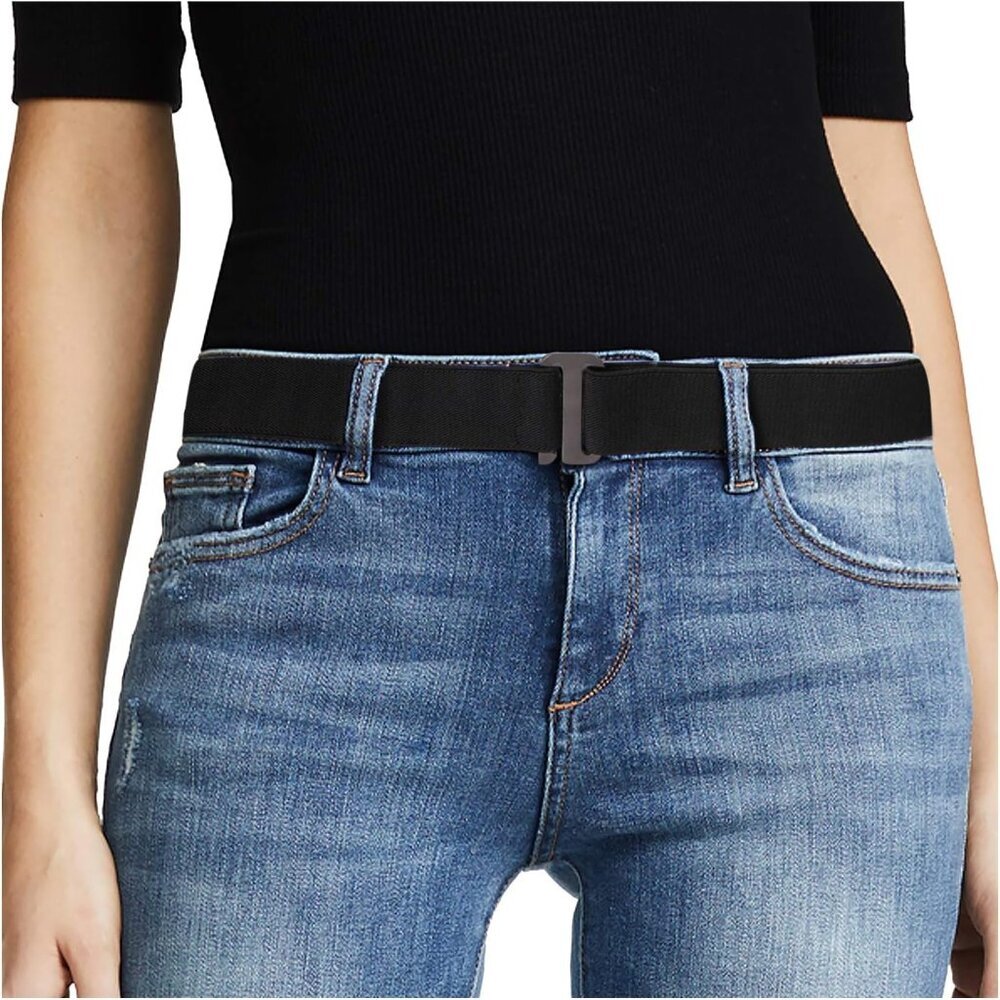 Women No Show Stretch Belt Invisible Elastic Web Strap Belt with Flat Buckle for